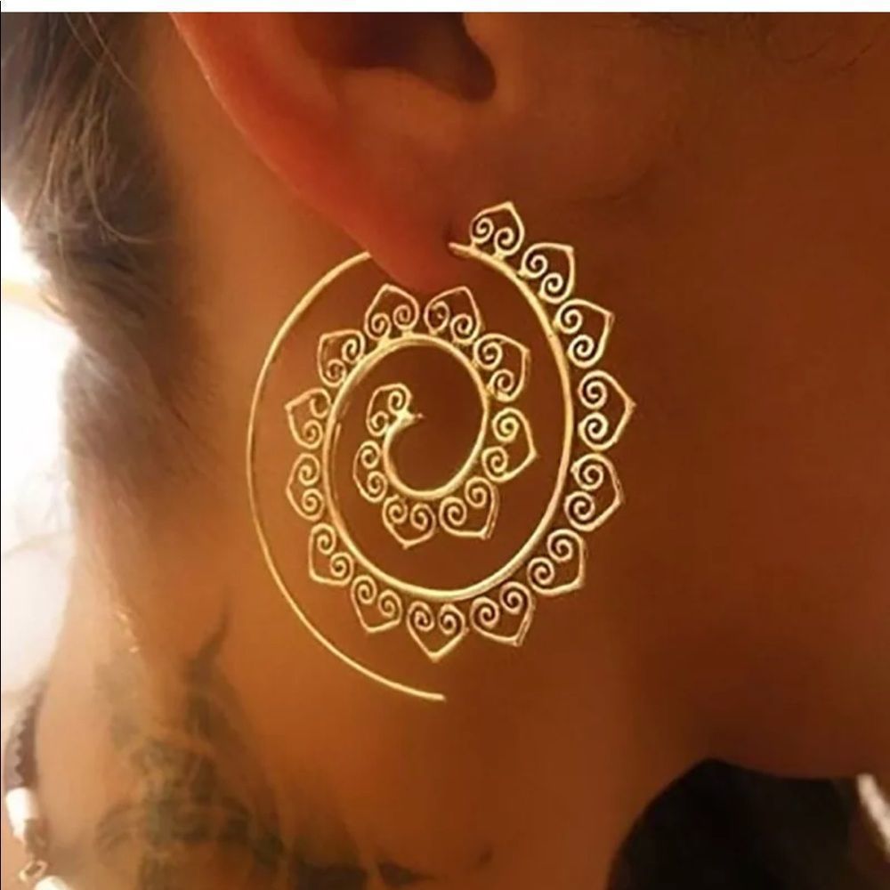 BOHO Gold tone Earrings Festivals 1 and 3/4” NEW